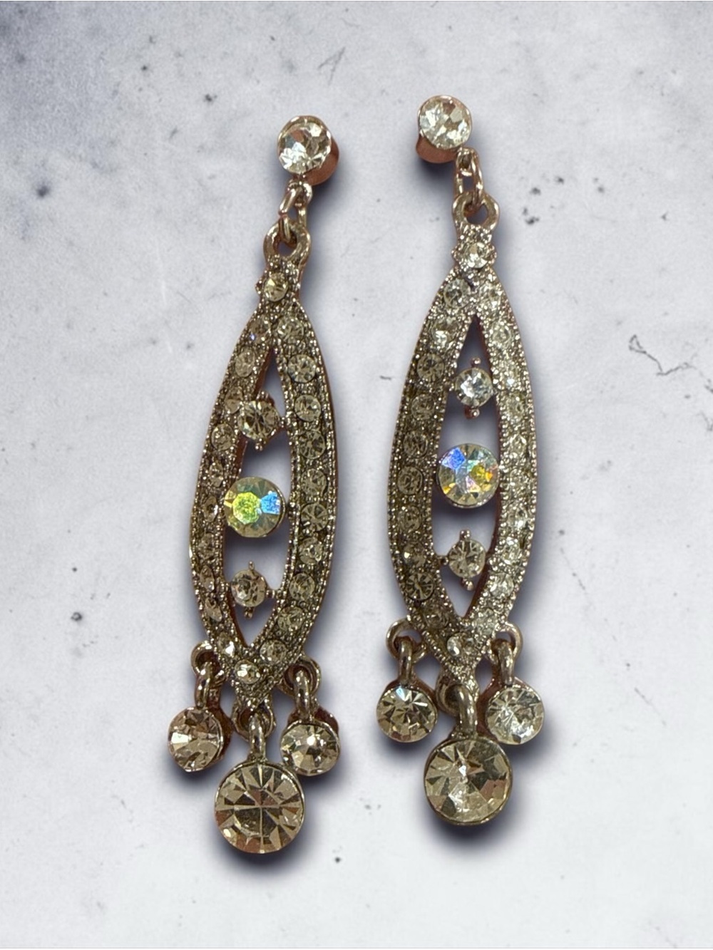 Rhinestone Drop Dangle Earrings in Silver-Tone